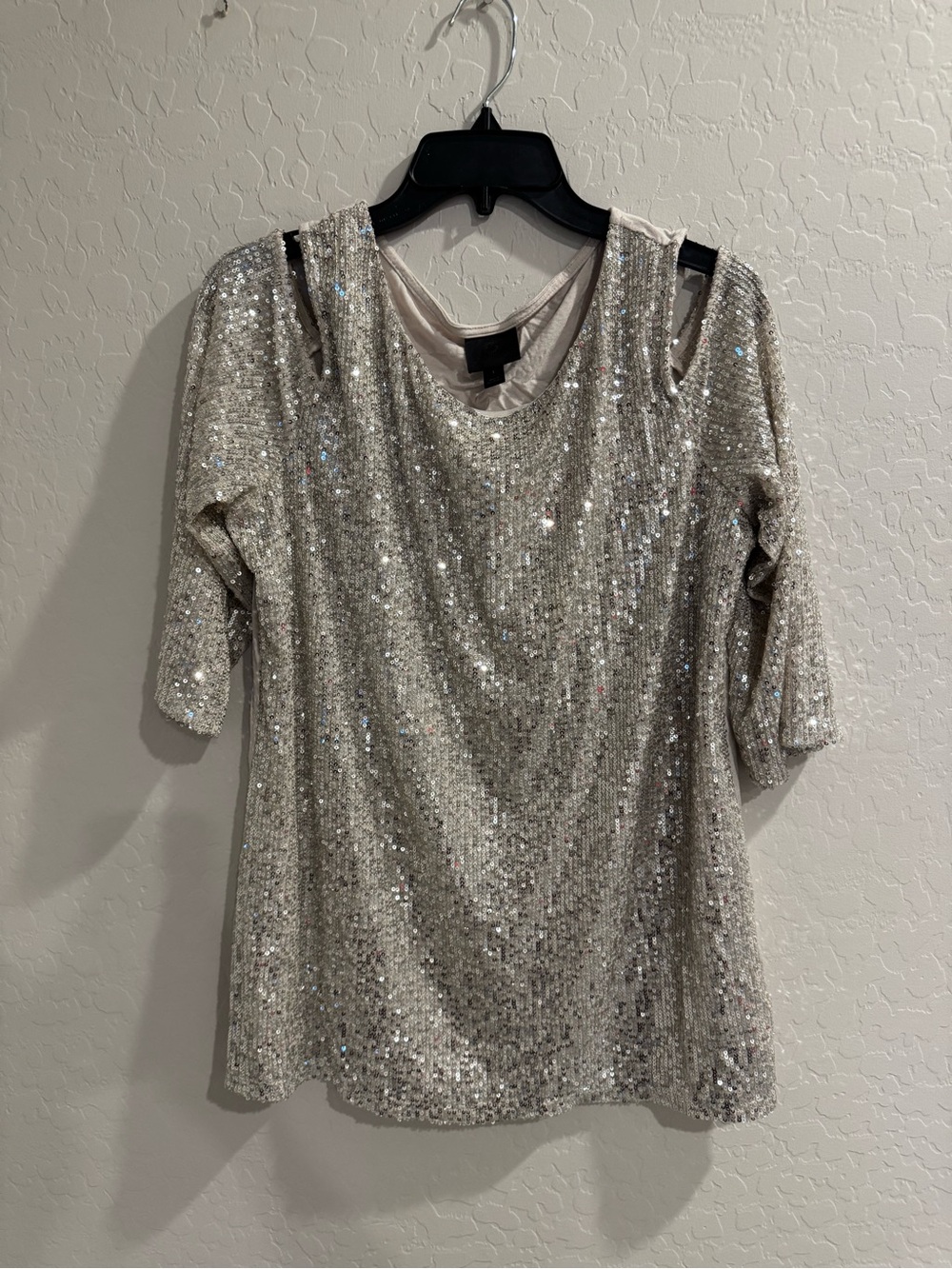 Sequined Cold-Shoulder Women’s Top in Silver